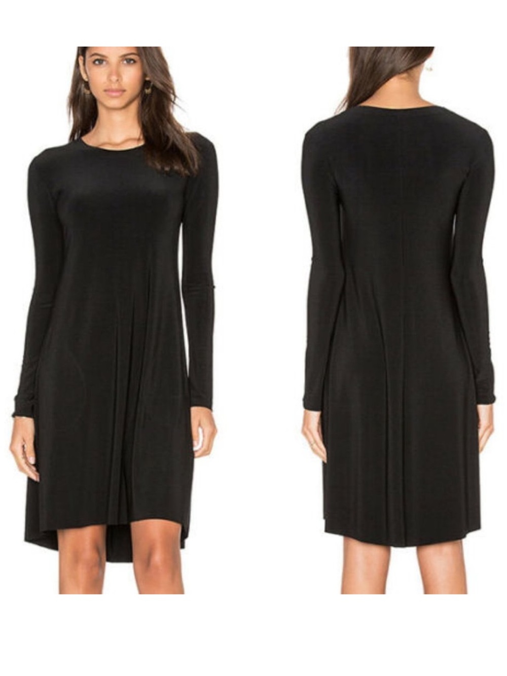 Norma Kamali Black Crew Swing Dress Long Sleeve Pullover Midi Women Small